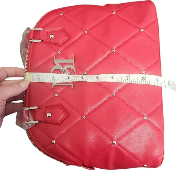 Badgley Mischka Red Quilted Satchel with Silver Hardware - Picture 9 of 11